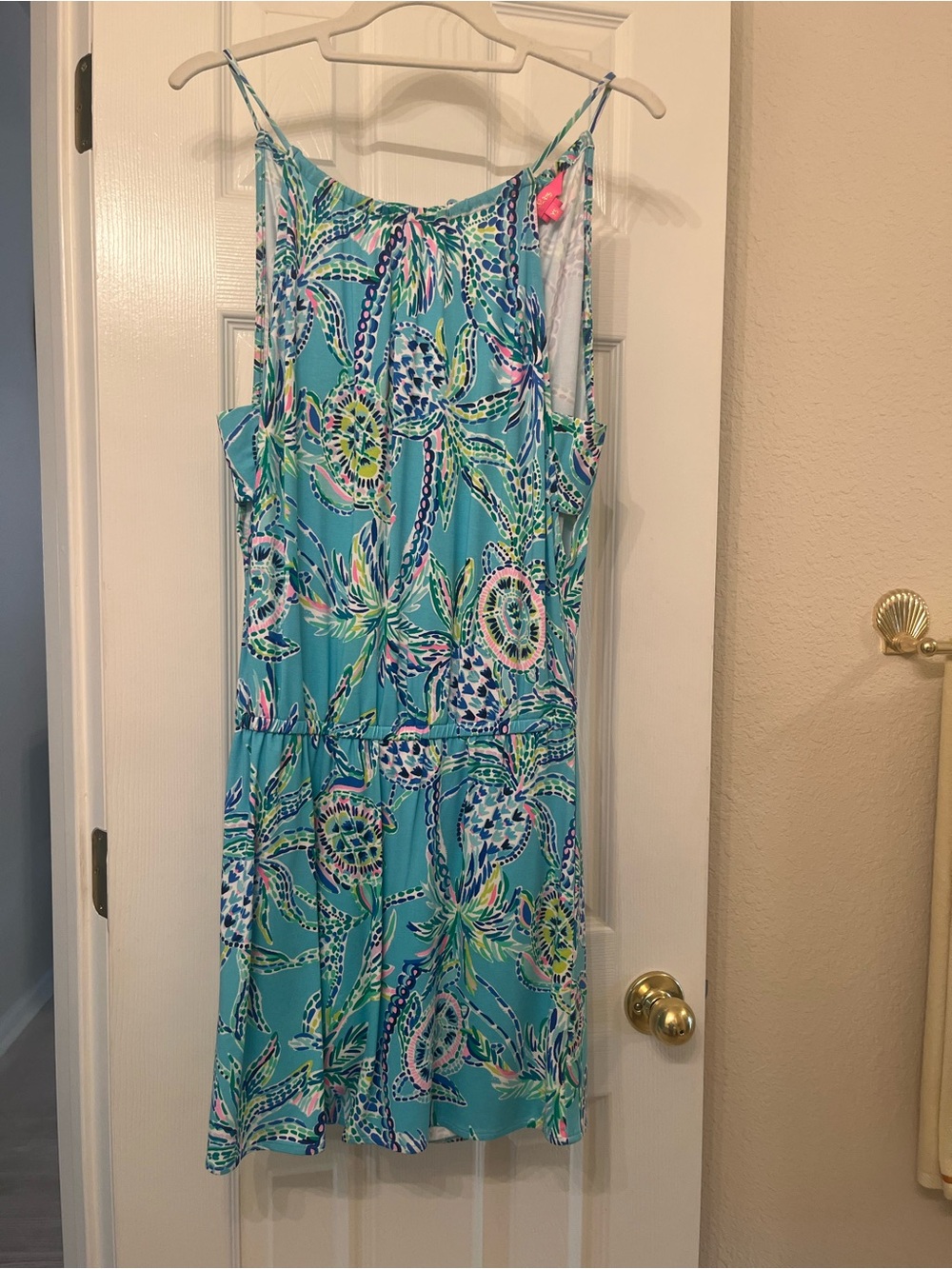 Lilly Pulitzer Sleeveless Turquoise Tropical Print Sundress & Romper XS